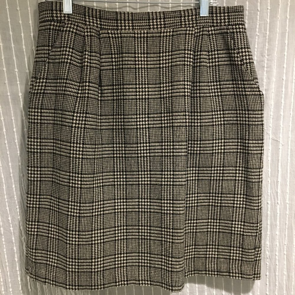 Vintage Savannah Houndstooth Checked Wool Skirt